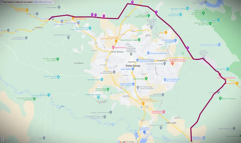 Traçado do Contorno Rodoviário de Ponta Grossa apresentado pelo Governo do Paraná