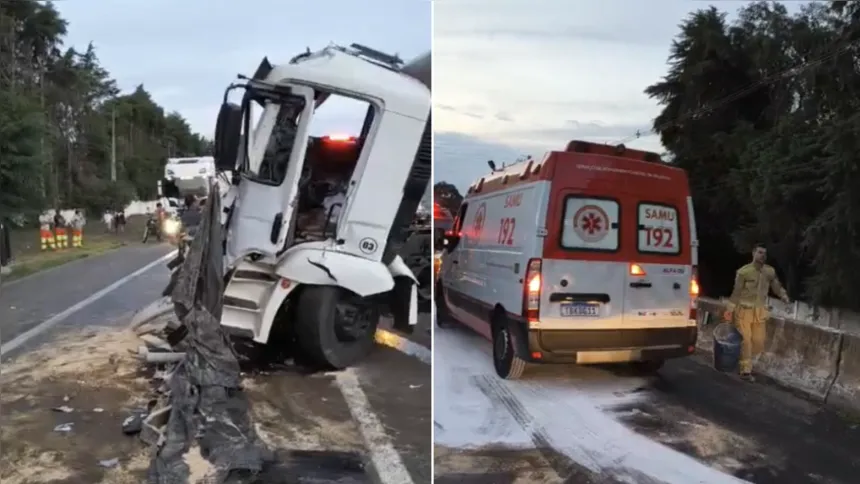 Vítima ficou presa às ferragens na cabine do caminhão que atingiu a traseira e precisou ser retirada pelas equipes de resgate
