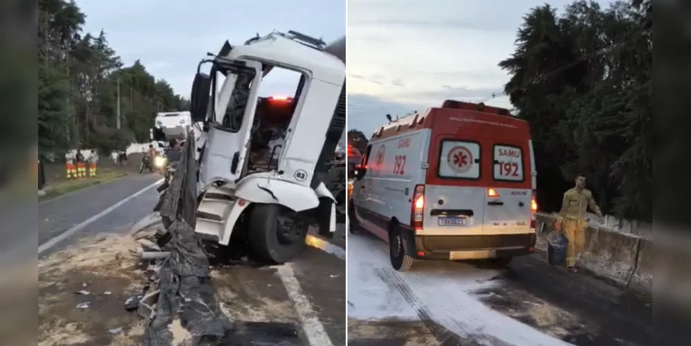 Vítima ficou presa às ferragens na cabine do caminhão que atingiu a traseira e precisou ser retirada pelas equipes de resgate