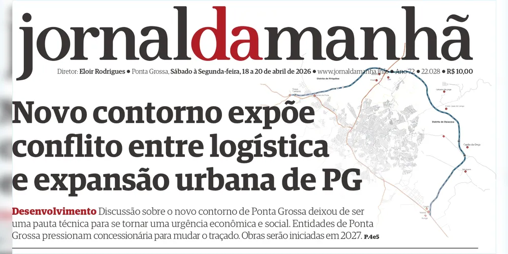 A manchete do Jornal da Manhã desse fim de semana traz como pauta a exposição do conflito entre logística e expansão urbana de Ponta Grossa.