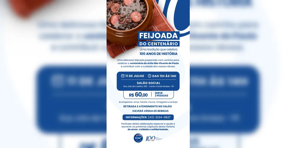 Imagem ilustrativa da imagem 'Feijoada do Centenário' celebra 100 anos do Asilo São Vicente de Paulo em PG