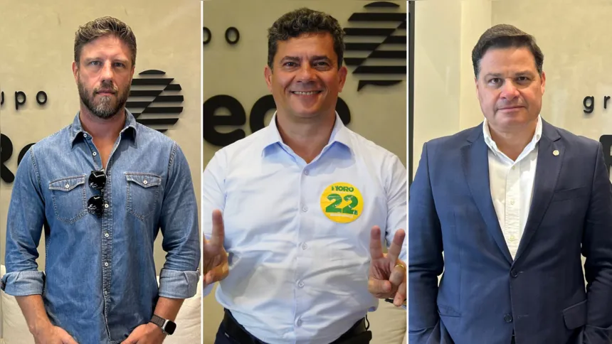 Os candidatos Sergio Moro (no meio da foto), Sandro Alex (à direita da foto) e Requião Filho (à esquerda da foto) aparecem entre os nomes com maior intenção de voto