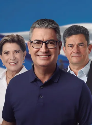 A prefeita Elizabeth Schmidt (PL), o vereador e candidato a deputado estadual Julio Küller (PL) e o senador e candidato a governador do Paraná, Sergio Moro (PL).