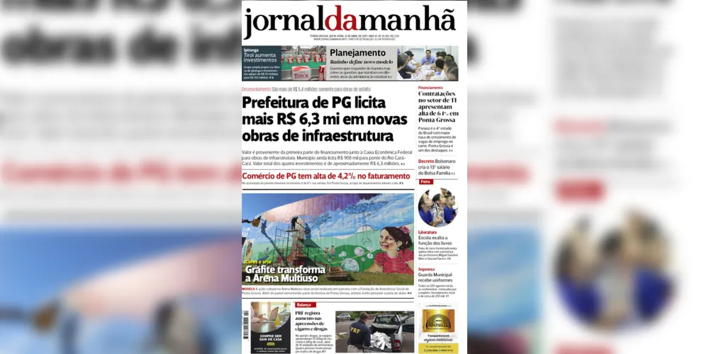 Imagem ilustrativa da imagem Capa da edição desta sexta-feira (12/04/2019) do JM