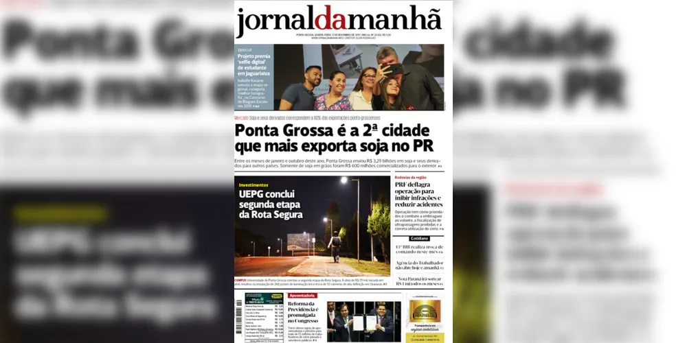Imagem ilustrativa da imagem Capa da edição desta quarta-feira (13/11/2019) do JM