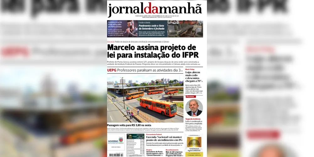 Imagem ilustrativa da imagem Capa da edição desta quinta-feira (28/11/2019) do JM