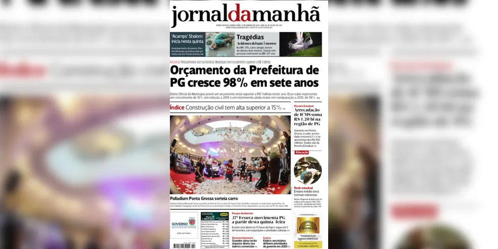 Imagem ilustrativa da imagem Capa da edição desta quinta-feira (23/01/2020) do JM