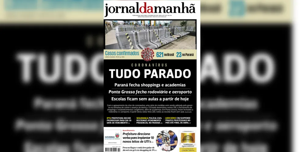 Imagem ilustrativa da imagem Capa da edição desta sexta-feira (20/03/2020) do JM