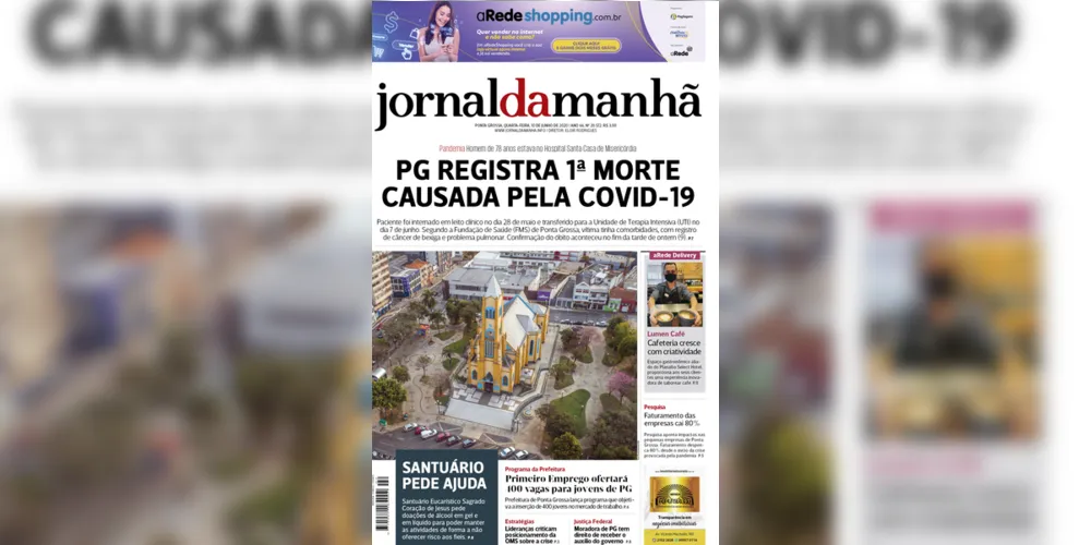 Imagem ilustrativa da imagem Capa da edição desta quarta-feira (10/06/2020) do JM