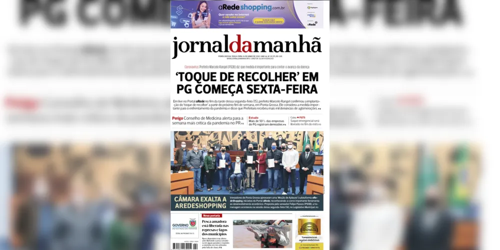 Imagem ilustrativa da imagem Capa da edição desta terça-feira (16/06/2020) do JM