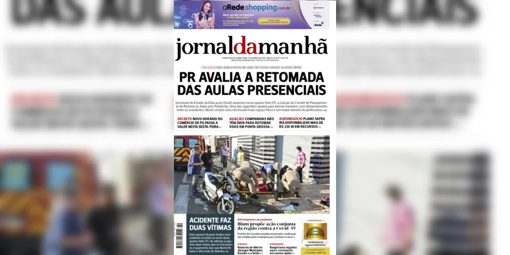 Imagem ilustrativa da imagem Capa da edição desta quinta-feira (18/06/2020) do JM