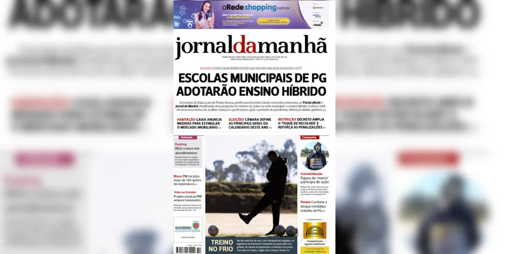 Imagem ilustrativa da imagem Capa da edição desta sexta-feira (03/07/2020) do JM
