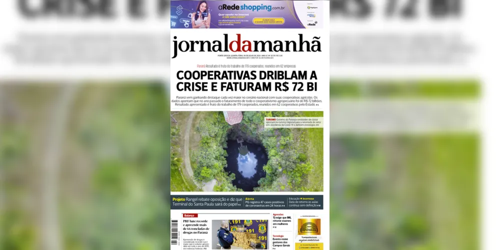 Imagem ilustrativa da imagem Capa da edição desta quarta-feira (08/07/2020) do JM