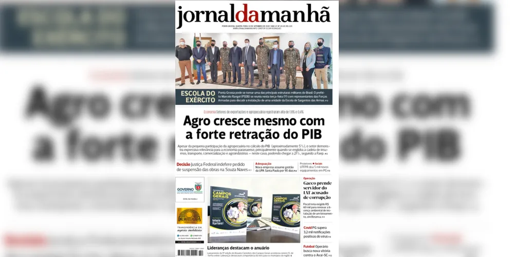 Imagem ilustrativa da imagem Capa da edição desta quarta-feira (02/09/2020) do JM