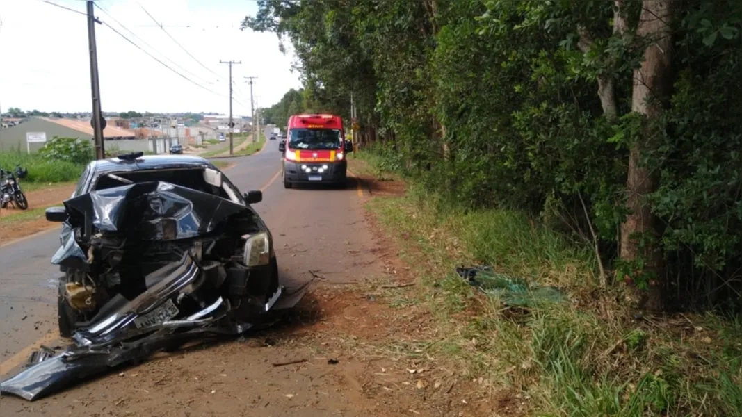 Carro bate em árvore e fere duas mulheres em PG
