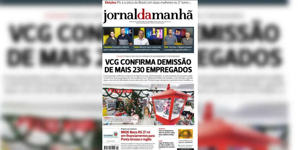 Imagem ilustrativa da imagem Capa da edição desta quarta-feira (18/11/2020) do JM