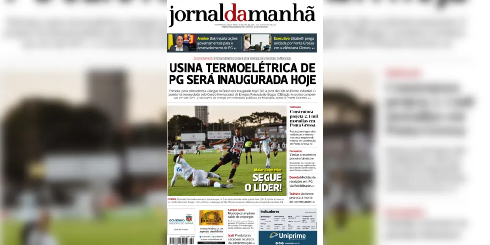 Imagem ilustrativa da imagem Capa da edição desta sexta-feira (30/04/2021) do JM