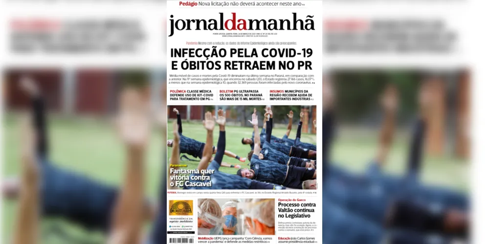 Imagem ilustrativa da imagem Capa da edição desta quarta-feira (24/03/2021) do JM
