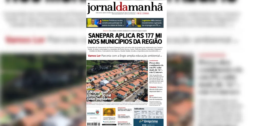 Imagem ilustrativa da imagem Capa da edição deste fim de semana (03, 04 e 05/07/2021) do JM