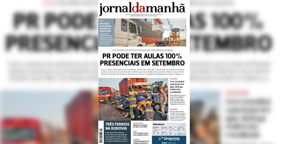 Imagem ilustrativa da imagem Capa da edição desta sexta-feira (20/08/2021) do JM
