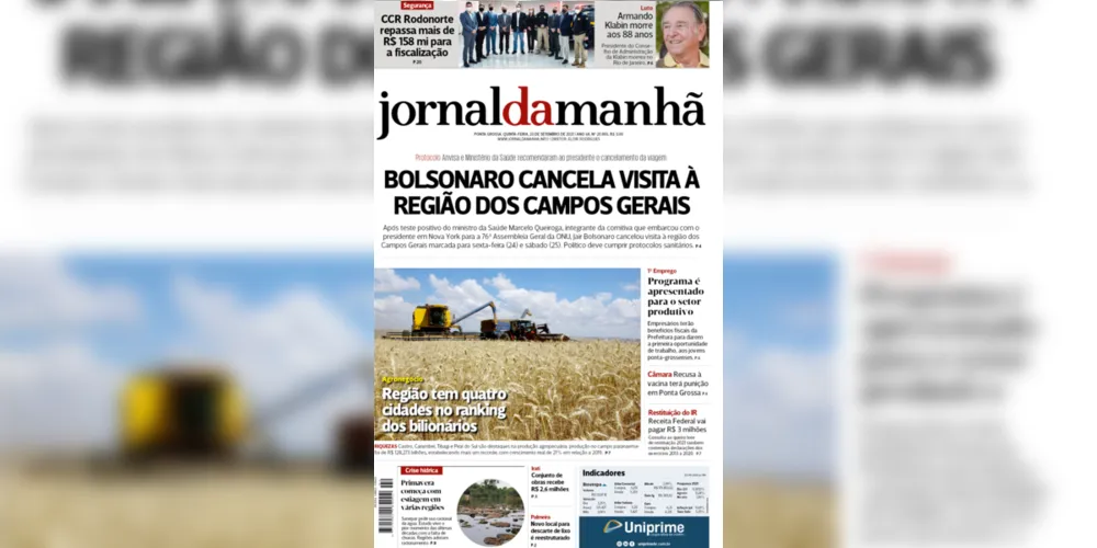 Imagem ilustrativa da imagem Capa da edição desta quinta-feira (23/09/2021) do JM