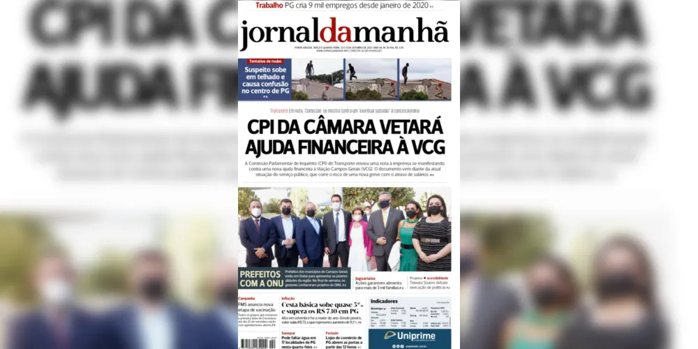 Imagem ilustrativa da imagem Capa da edição deste feriado de terça-feira (12 e 13/10/2021) do JM