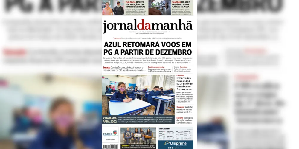 Imagem ilustrativa da imagem Capa da edição desta quarta-feira (20/10/2021), do JM