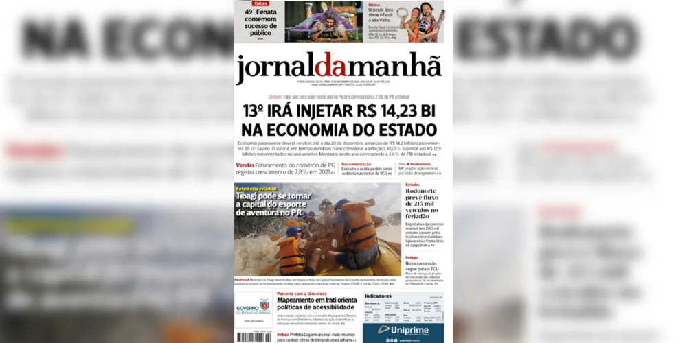 Imagem ilustrativa da imagem Capa da edição desta sexta-feira (12/11/2021) do JM