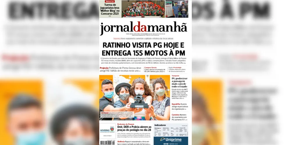 Imagem ilustrativa da imagem Capa da edição desta sexta-feira (19/11/2021) do JM