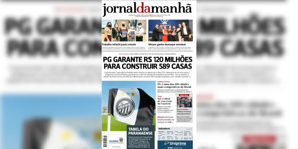 Imagem ilustrativa da imagem Capa da edição desta quarta-feira (24/11/2021) do JM