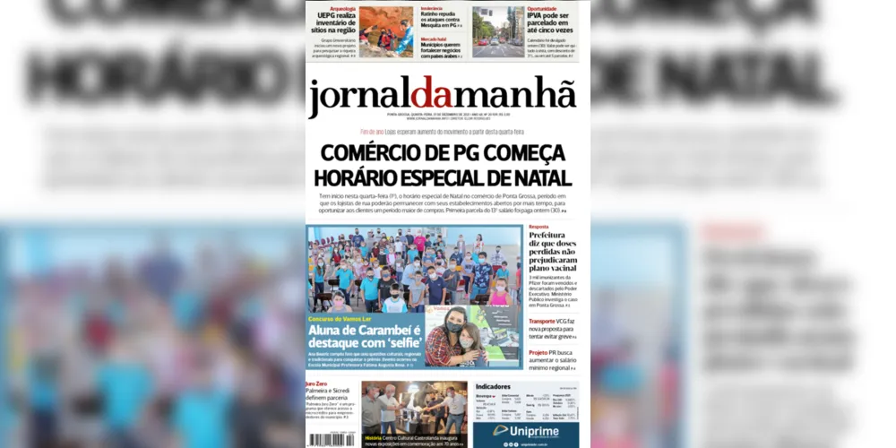 Imagem ilustrativa da imagem Capa da edição desta quarta-feira (1º/12/2021) do JM