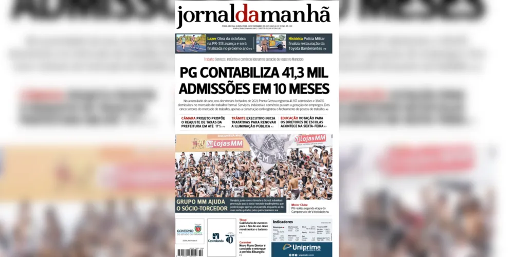 Imagem ilustrativa da imagem Capa da edição desta quinta-feira (02/12/2021) do JM
