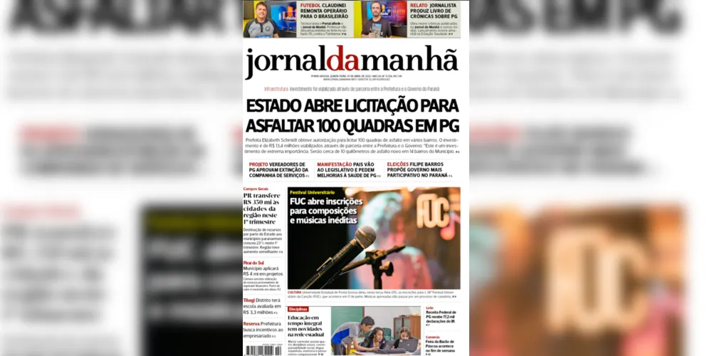 Imagem ilustrativa da imagem Capa da edição desta quinta-feira (07/04/2022) do JM