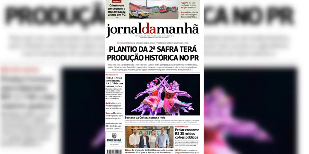 Imagem ilustrativa da imagem Capa da edição desta sexta-feira (08/04/2022) do JM