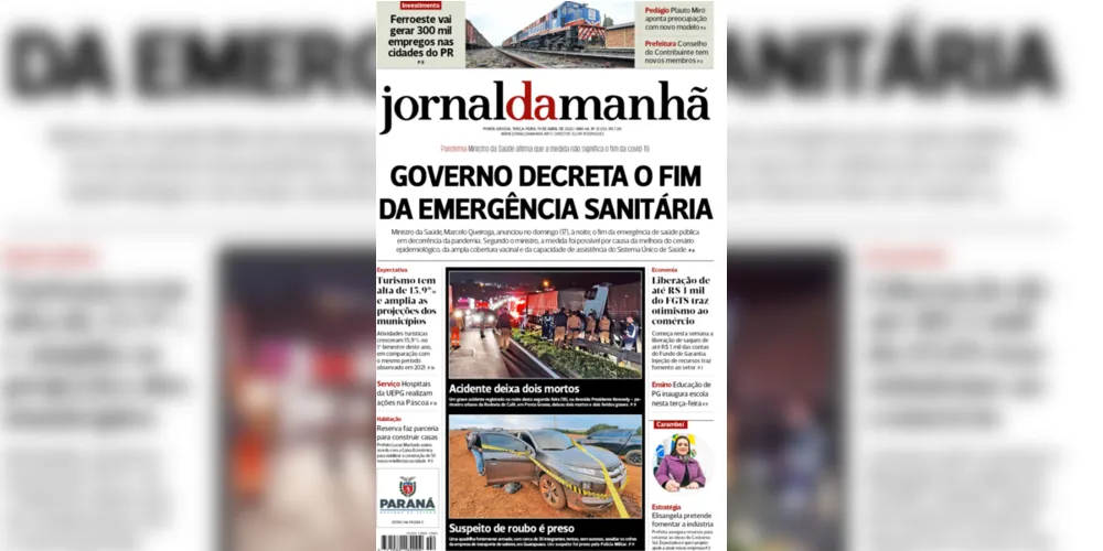 Imagem ilustrativa da imagem Capa da edição desta terça-feira (19/04/2022) do JM