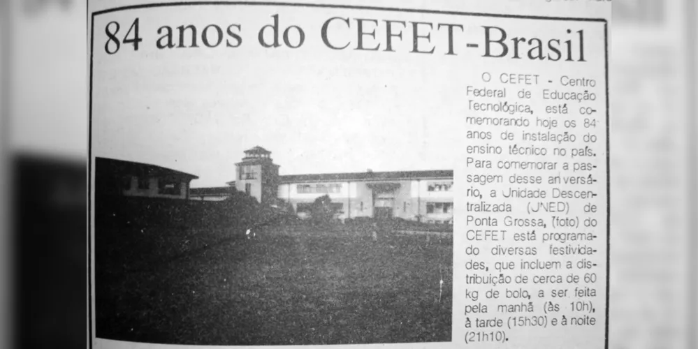 84 anos do CEFET foram publicados no Jornal da Manhã, em 23 de setembro de 1993