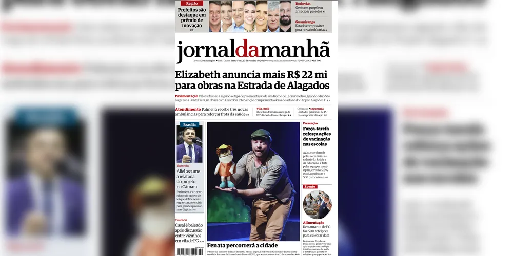 Imagem ilustrativa da imagem Capa da edição desta sexta-feira (17/10/2025), do JM