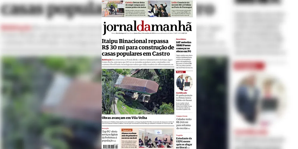 Imagem ilustrativa da imagem Capa da edição desta quinta-feira (23/10/2025), do JM