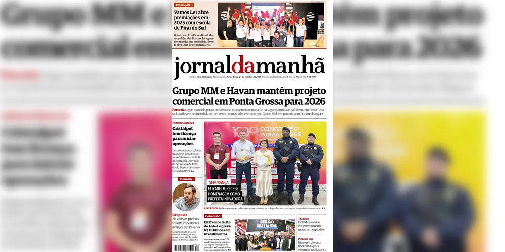 Imagem ilustrativa da imagem Capa da edição desta sexta-feira (24/10/2025), do JM