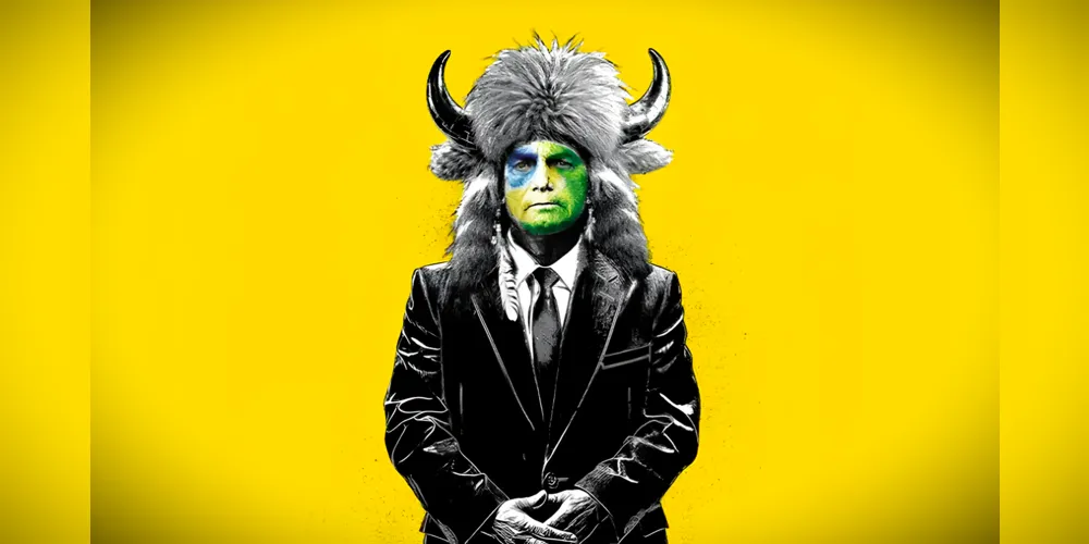 Bolsonaro ilustra a capa com o rosto pintado de verde e amarelo e um chapéu viking