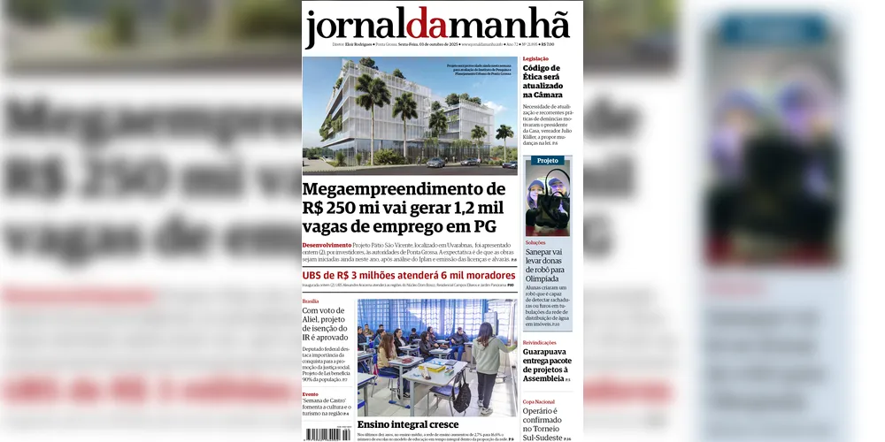 Imagem ilustrativa da imagem Capa da edição desta sexta-feira (3/10/2025)), do JM