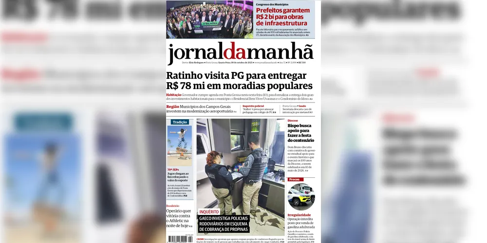 Imagem ilustrativa da imagem Capa da edição desta quarta-feira (8/10/2025), do JM