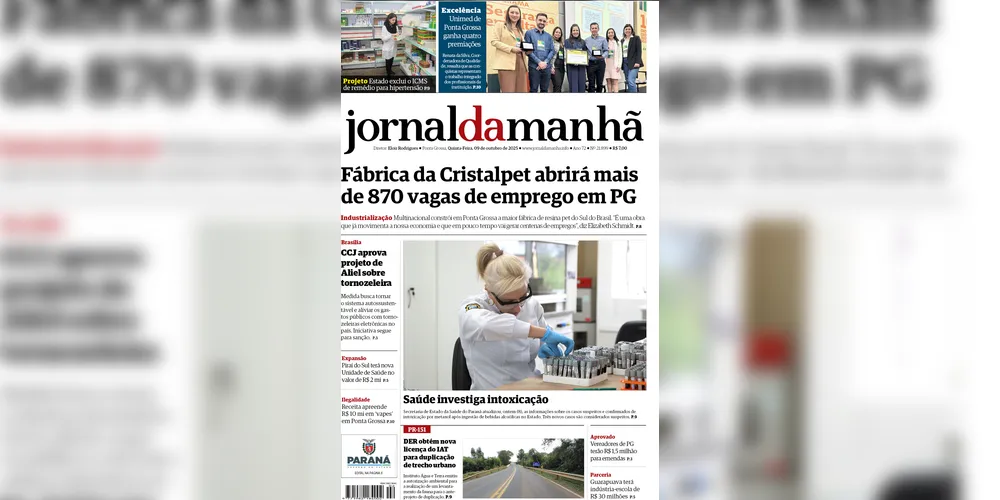Imagem ilustrativa da imagem Capa da edição desta quinta-feira (09/10/2025), do JM