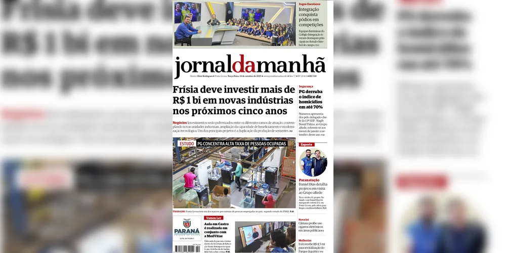 Imagem ilustrativa da imagem Capa da edição desta terça-feira (14/10/2025), do JM