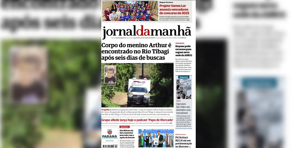 Imagem ilustrativa da imagem Capa da edição desta quarta-feira (15/10/2025), do JM