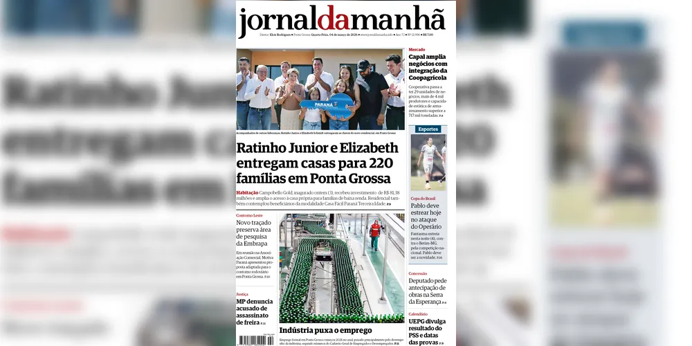 Imagem ilustrativa da imagem Capa da edição desta quarta-feira (04/03/2026), do JM