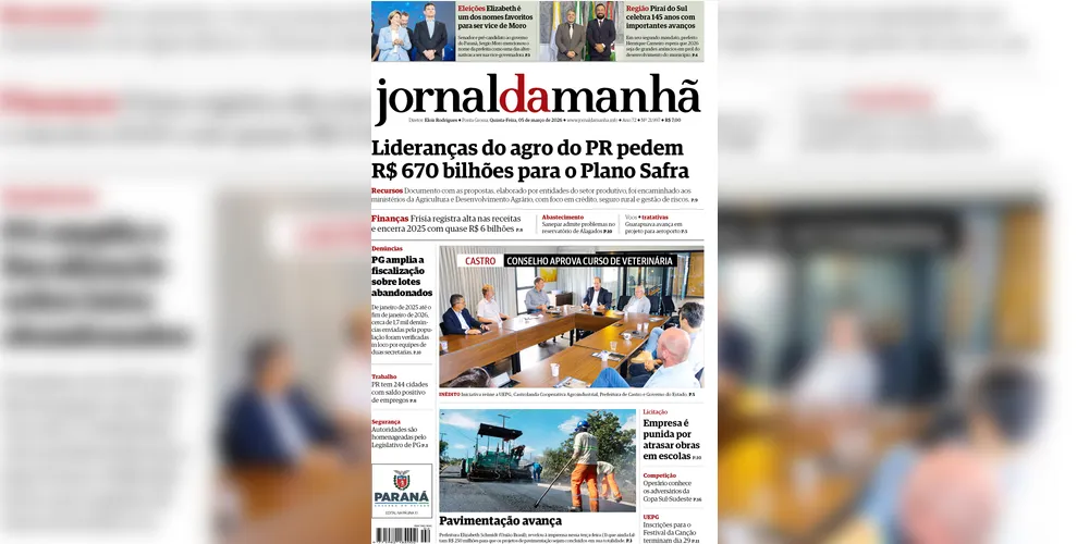 Imagem ilustrativa da imagem Capa da edição desta quinta-feira (05/03/2026), do JM