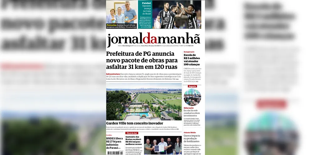 Imagem ilustrativa da imagem Capa da edição desta sexta-feira (06/03/2026), do JM