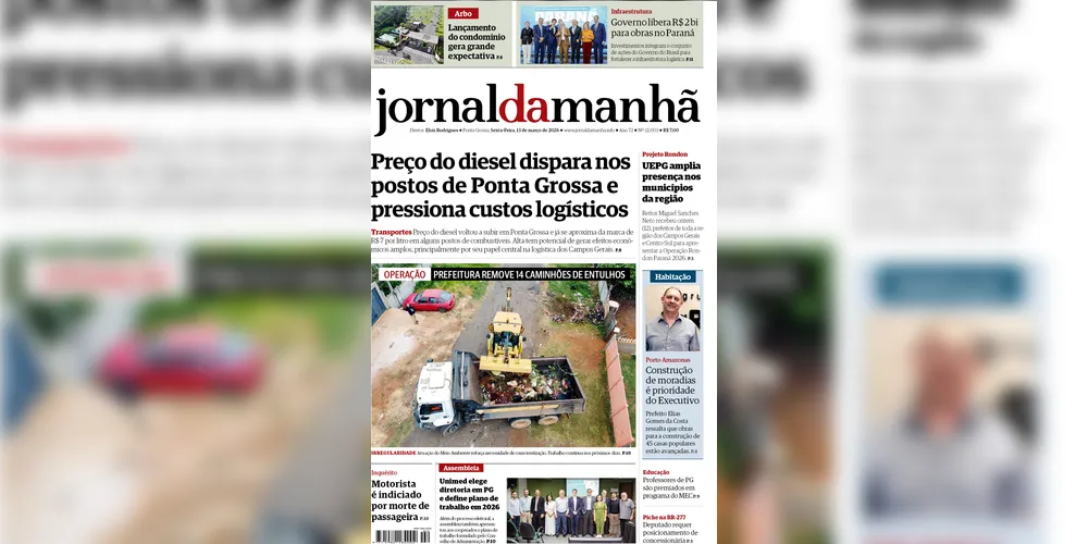 Imagem ilustrativa da imagem Capa da edição desta quinta-feira (13/03/2026), do JM