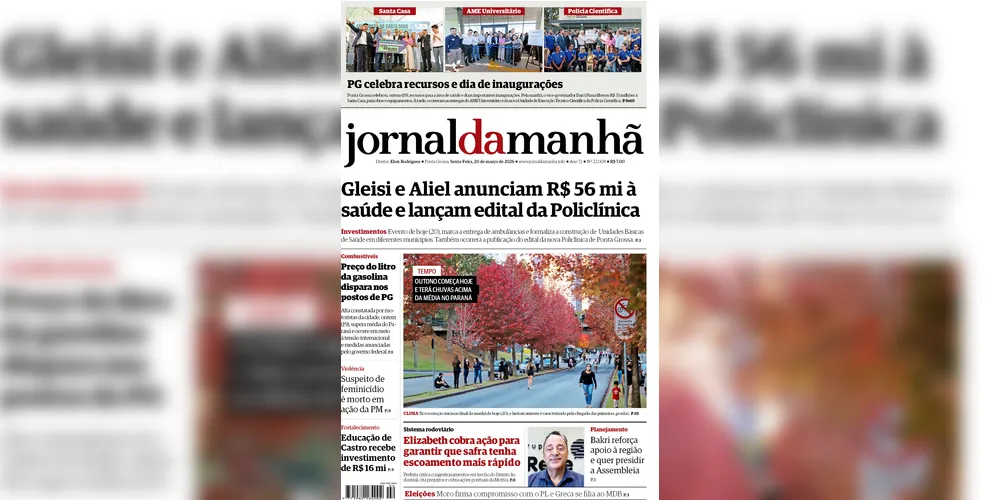 Imagem ilustrativa da imagem Capa da edição desta sexta-feira (20/03/2026), do JM